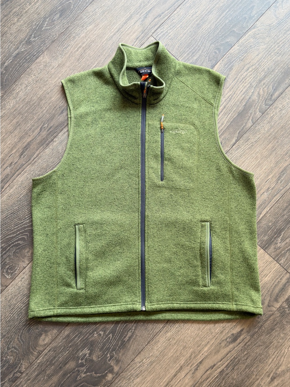 Orvis Men’s XXL Full Zip Sweater Fleece Vest Green Zip Pockets Outdoor